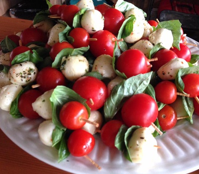 Mozzarella, Basil and Tomato skewers